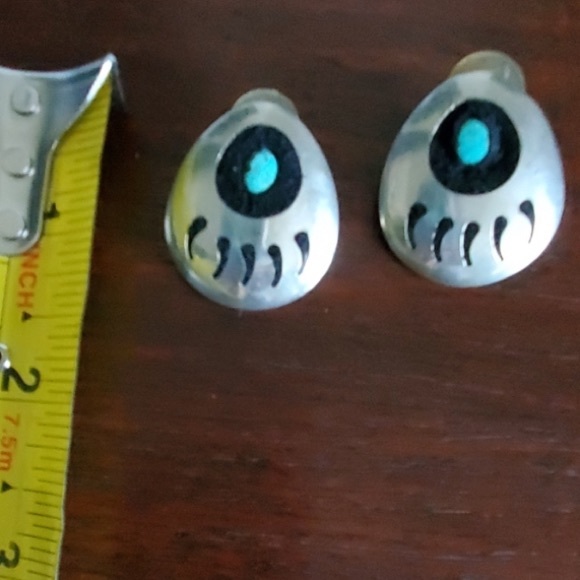 BIG Navajo Sterling & Turquoise Bear Paw Earrings - Picture 13 of 13